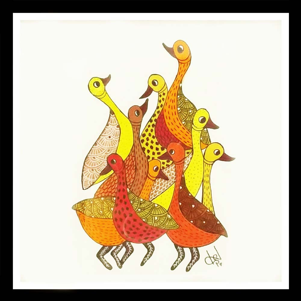 Tribal Gond Glass Frame Painting